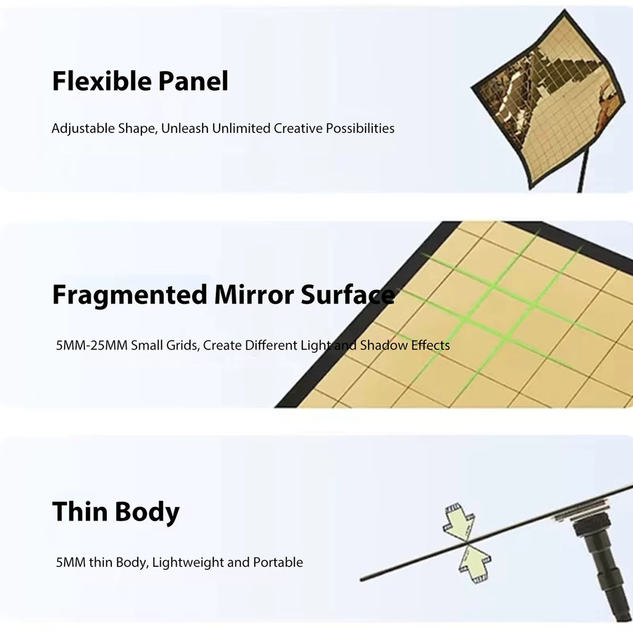 Flexibler Lichtformer Gold Mehrfach-Spiegel Reflektor mit einstellbarem optischem Fluss, Breite: 23,88 cm, Breite: 23,88 cm - Bild 2