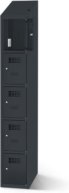 rotstahl Fächerschrank mit 5 Fächern und Ladefunktion, anthrazit, B: 30 cm, H: 200 cm - Bild 1