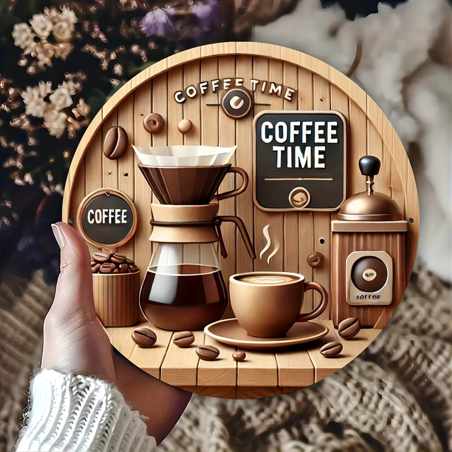Vintage Kaffee Wandkunst CIFBUY Runde 2D-Scheiben Dekoration für Bar und Café - Bild 3