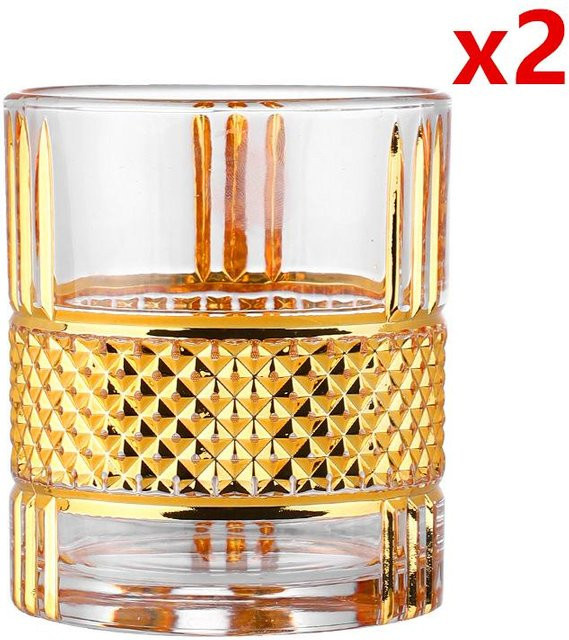 Yiran Furniture Whiskey Tumbler aus Kristallglas mit Diamantschliff und Goldakzenten, 320 ml - Bild 1