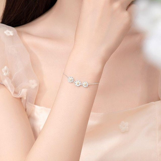 Lucky Star Jewelry Armband, 925 Silber, Drei Blumen Gänseblümchen, Damen - Bild 1