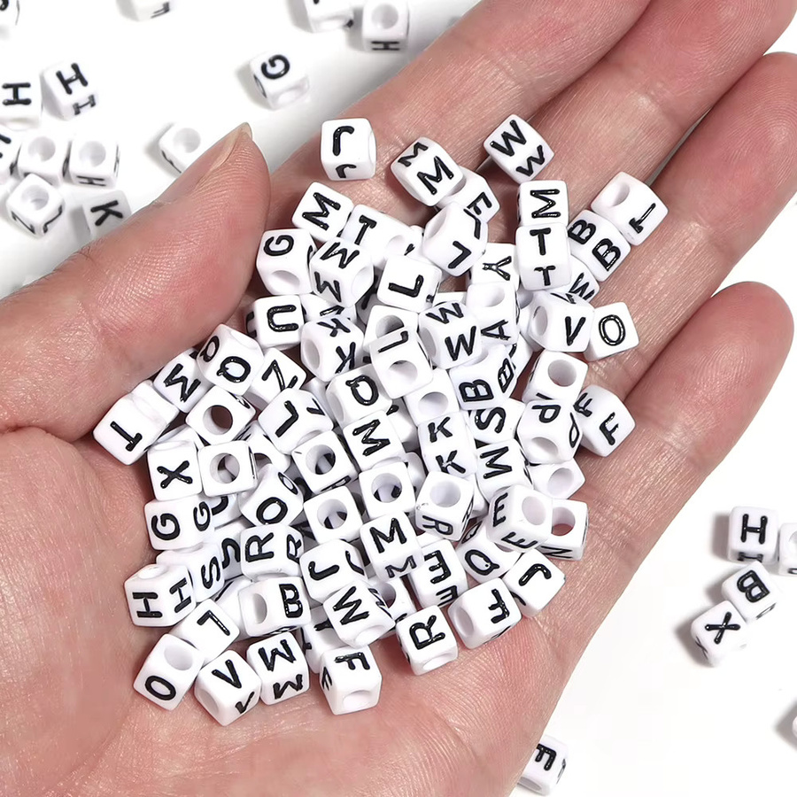 Acryl Perlen, Quadratische Weiße Buchstaben, 10x10mm, Unisex - Bild 2