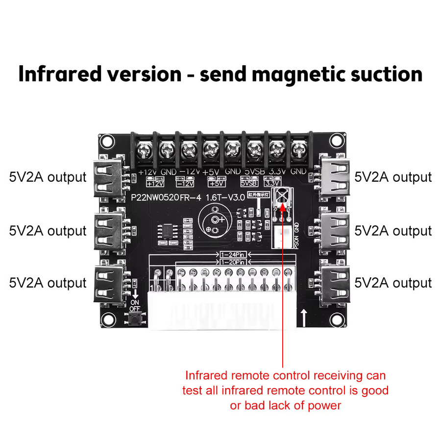 Voktta ATX Netzteil Breakout Board mit Acrylgehäuse Kit, 24 Pins Adapter Modul für 12V, -12V, 5V, 5VSB und 3,3V, Farben: Schwarz und Transparent - Bild 2
