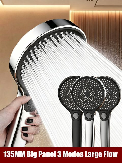 Wassersparende Handbrause in Schwarz-Silber mit 3 Modi und Massage-Funktion, Durchmesser: 13,5 cm - Bild 1