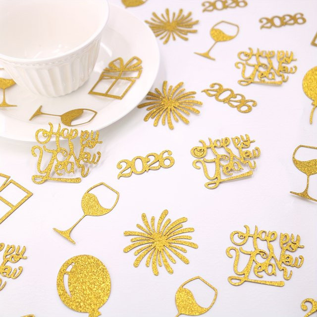 100er Paket Silvester Konfetti für das Jahr 2026 in Gold und Silber aus Papier für Party und Tischdekoration - Bild 1