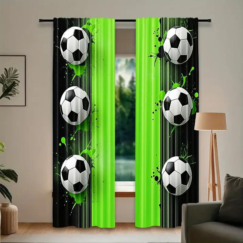 Set aus 2 Fußball-Vorhängen von Tonnika Chen, halbtransparentes Polyester in Multicolor, Breite: 100 cm, Höhe: 70 cm - Bild 2