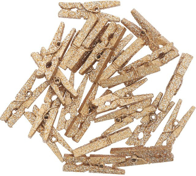 Rico Design Holzklammern mit Glitter in Gold, 24 Stück, B/H: 4 x 30 mm - Bild 1