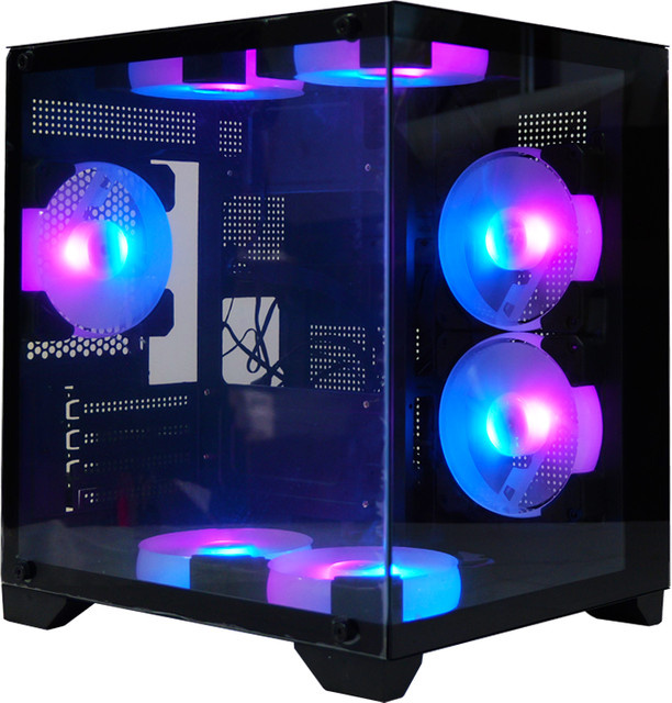 MANMU Gaming-PC-Gehäuse Micro-ATX und Mini-ITX mit gehärtetem Glas in Schwarz - Bild 1