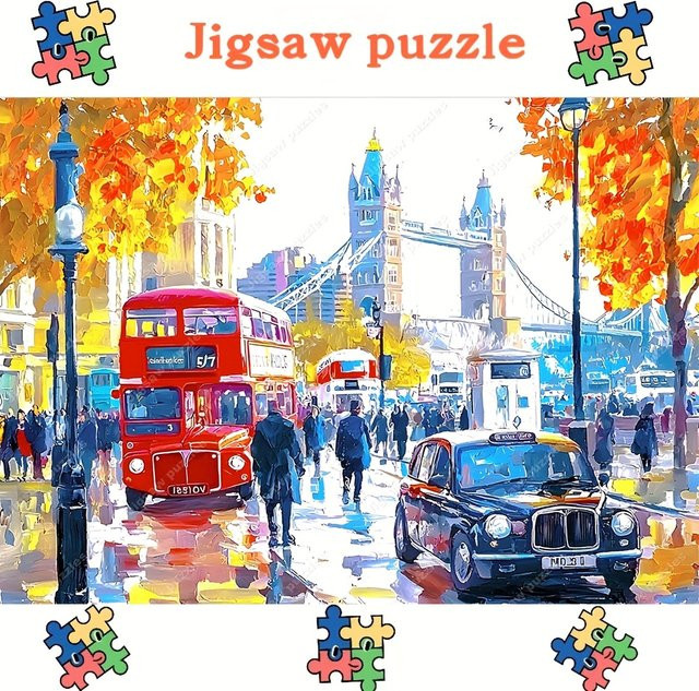 AZNM Puzzle, Londoner Straßenszene mit Big Ben und rotem Bus, 1000 Teile - Bild 1