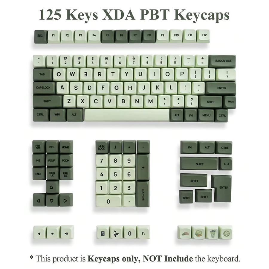 XDA PBT Tastenkappen Set Matcha Grün mit 125 Tasten für mechanische Tastaturen kompatibel mit Cherry, Gateron, Otemu und Kailh - Bild 1