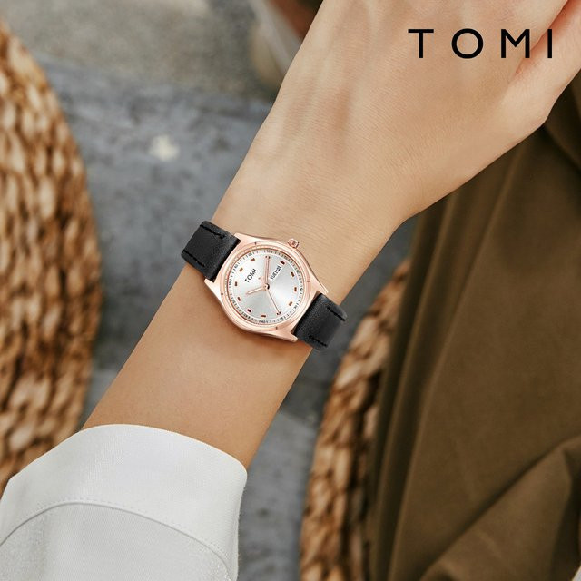 TOMI Armbanduhr Damen, Quarz, Leder, Roségold, Weiß, Rund - Bild 1