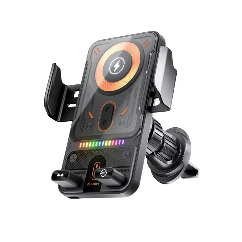 VIKEFON Auto Drahtlose Ladestation mit Auto-Clamping und 360 Grad Rotation, RGB Schnellladehalterung für iPhone 12-17 und Samsung, Schwarz/Multicolor - Bild 6