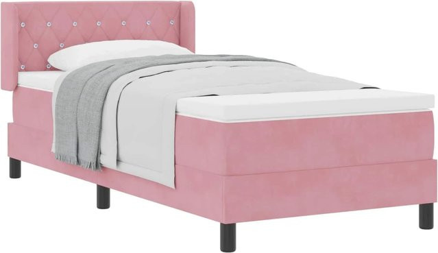 vidaXL Boxspringbett mit Matratze in Rosa, Hybrid-Bett mit Samtbezug, B/T: 90 x 200 cm - Bild 1