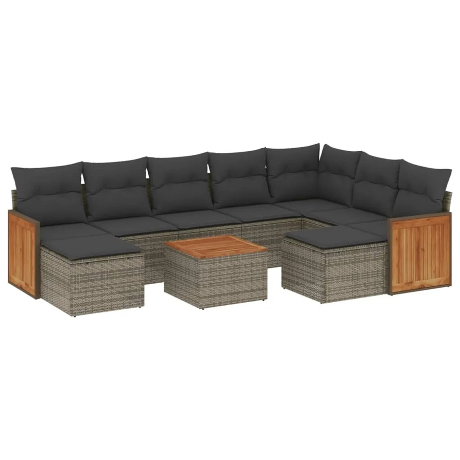 vidaXL 10-tlg Garten-Sofagarnitur aus grauem Poly-Rattan mit Kissen und Akazienholz Modell 89 - Bild 2