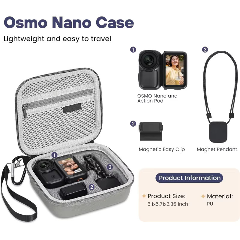 DJI Osmo Nano Kamera-Tragetasche aus PU-Leder in Grau für Reisen und Outdoor-Vlogging - Bild 3