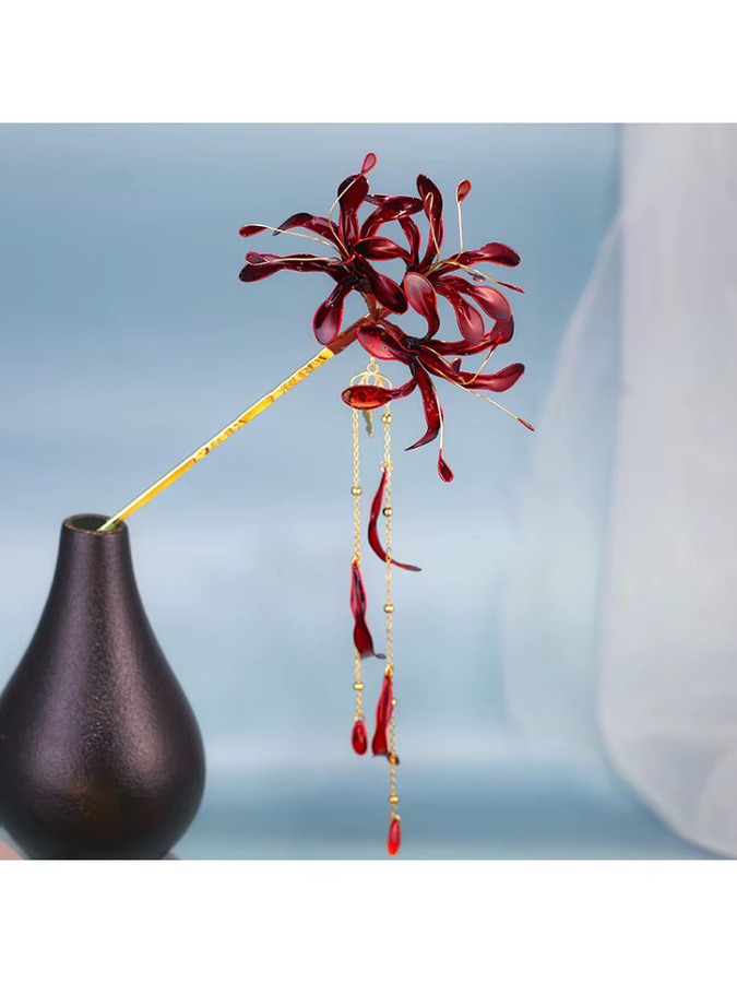DooMei Haarspangen, rote Spinnenlilien, mit Quasten - Bild 5