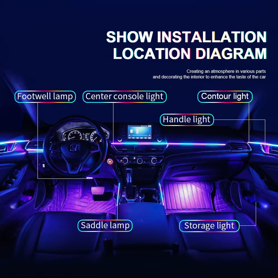 KALADA 18-in-1 Symphony Streamer Dual Zone Auto Umgebungslicht Kit mit RGB Neon Acryl LED Streifen und App-Steuerung in Multicolour - Bild 4
