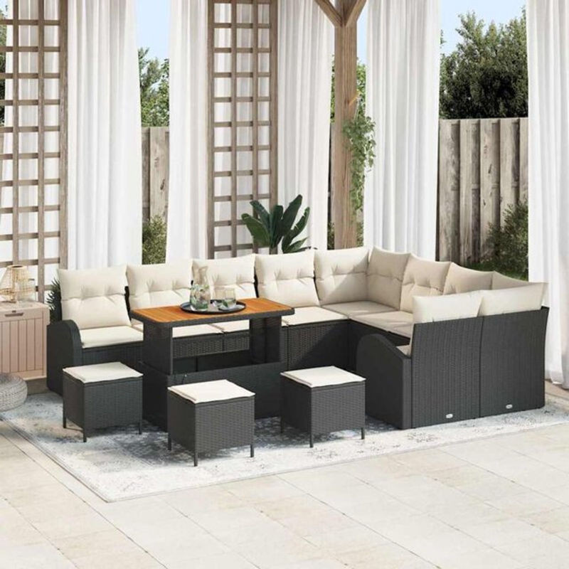 vidaXL Garten-Sofa-Set aus Poly-Rattan mit 13 Kissen in Schwarz - Bild 1