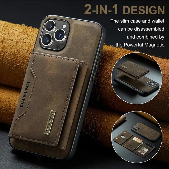 Magnetische Leder-Brieftasche für Apple iPhone 16 15 14 13 12 11 Pro Max Plus mit Kartenhalter und Ständer in Braun - Bild 1