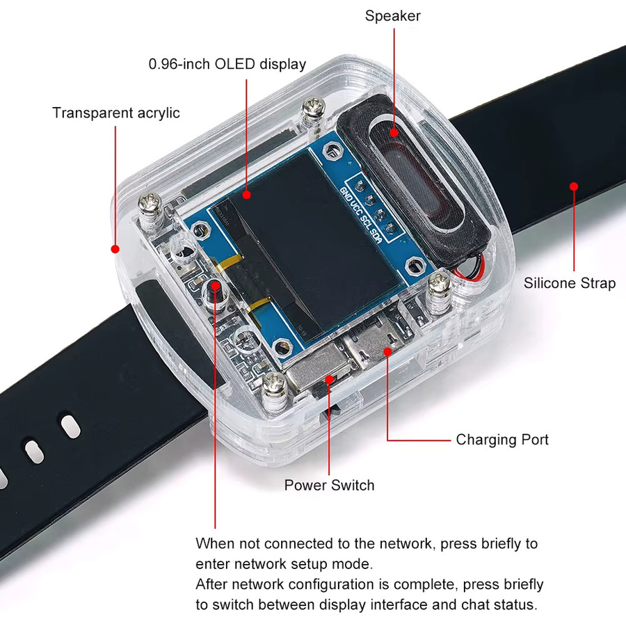 Xiaozhi AI Electronic Voice Watch Kit ESP32 S3 N16R8 Entwicklungsboard mit OLED-Bildschirm und KI-Sprachsteuerung in Rot - Bild 3