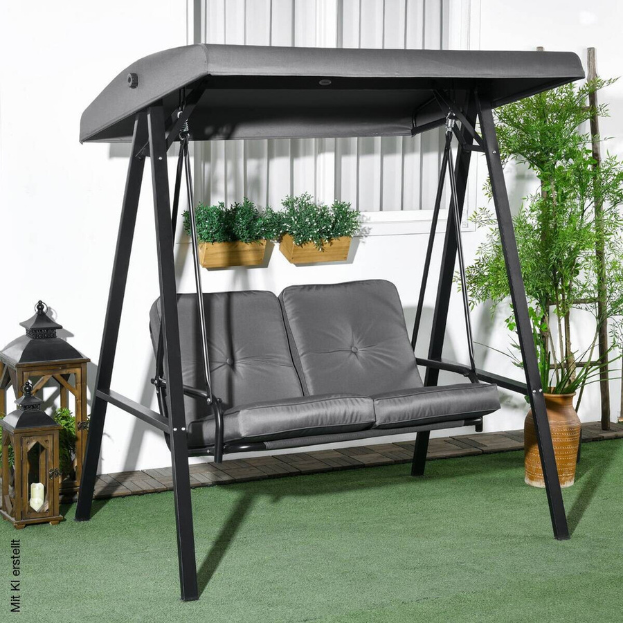 Outsunny Hollywoodschaukel in Dunkelgrau mit Sonnen canopy und Kissen, B/H/L: 116 x 172 x 145 cm - Bild 3