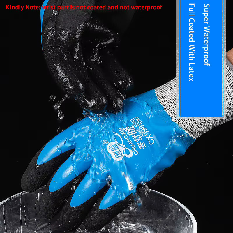 2 Paar ELESESAFE Arbeitshandschuhe für den Winter, wasserdicht und rutschfest mit Latexbeschichtung, Farbe: Blau - Bild 2