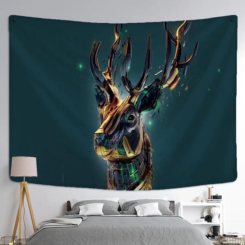 Wandbehang Super Six mit Roboter-Tier-Motiv im Science-Fiction-Stil, mehrfarbiger Boho-Textildruck aus Polyester, B: 95 cm, H: 70 cm - Bild 2