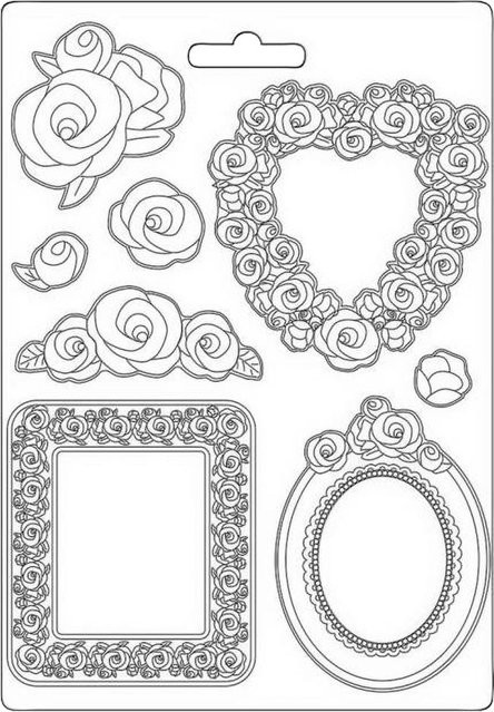 Stamperia Gießform Rosen Rahmen aus Kunststoff in Transparent und Weiß - Bild 1