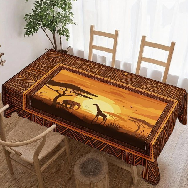 Wasserdichte Rechtecktischdecke mit Afrikanischem Safari-Sonnenuntergang von JINGYUE Pet in Orange, B/L: 140 x 200 cm - Bild 1
