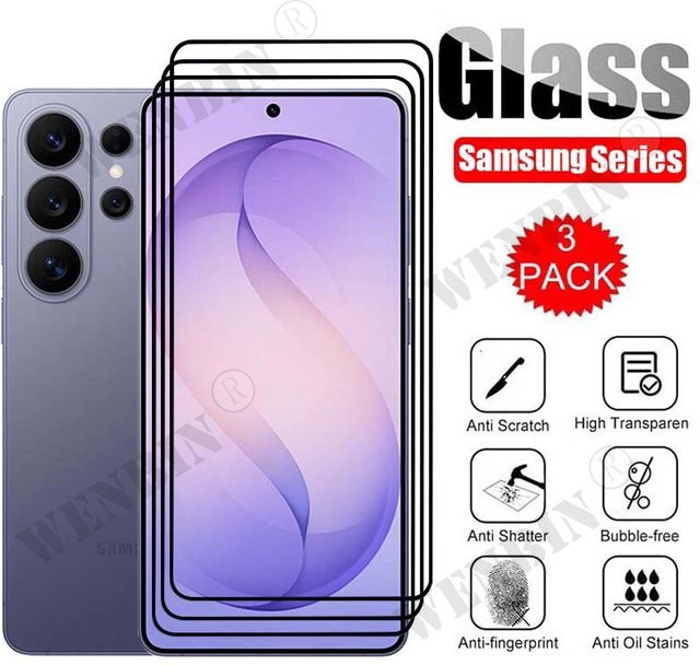 3er Pack Panzerglas Displayschutzfolie für Samsung Galaxy S26 Ultra Edge Plus, S25, S24 Ultra, A57, A37, A17, transparent - Bild 1