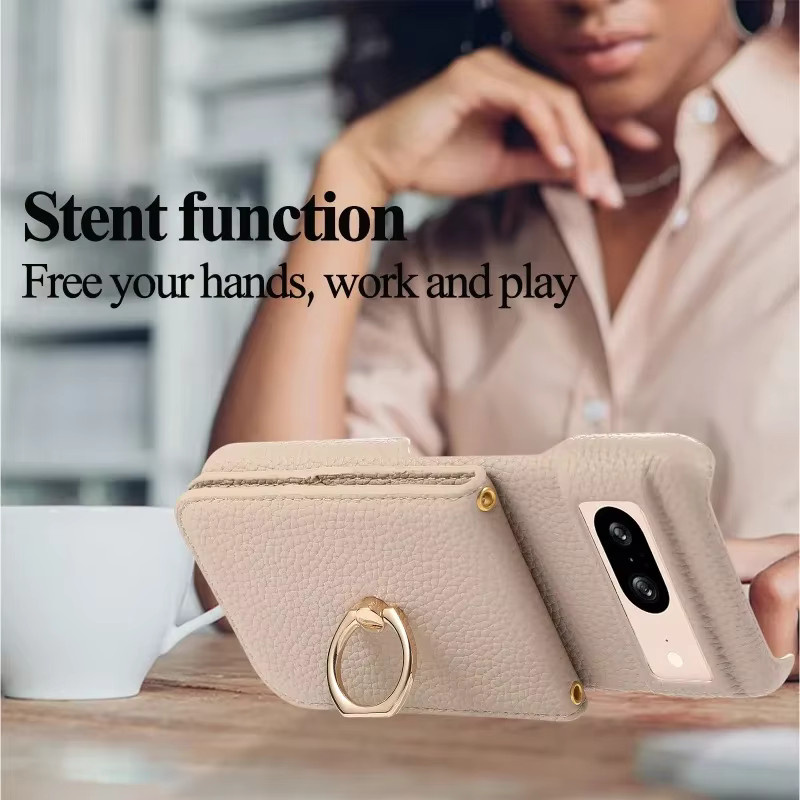 Leder Umhängetasche mit Handyhülle und Geldbörse für Google Pixel 8, 7, 6 Pro, 8A, 7A, 6A in Schwarz oder Beige - Bild 4