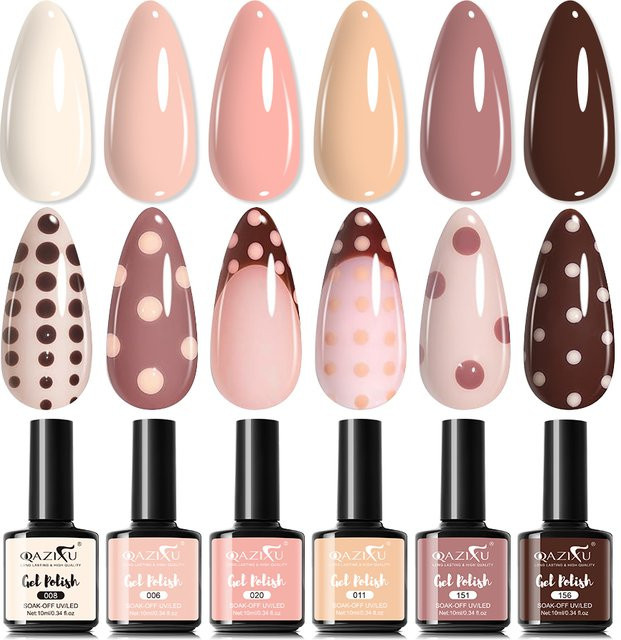 QAZIXU Gel-Nagellack-Set, Milk Tea, Glänzend, 6-teilig - Bild 1