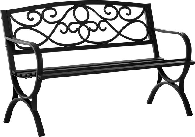 Outsunny Gartenbank 2-Sitzer aus Stahl und Gusseisen mit Armlehnen, Farbe Schwarz, B/T/H: 128 x 58,5 x 85 cm - Bild 1