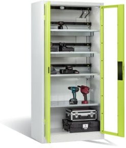 C+P Akku-Ladeschrank für 15 E-Werkzeuge mit Sichtfenster und Schloss, Viridingrün/Lichtgrau, H: 195,0 cm, B: 93,0 cm, T: 50,0 cm - Bild 1