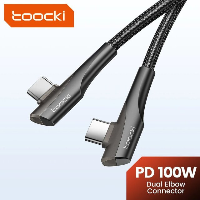 Toocki USB Typ C Schnellladekabel mit 90 Grad Dual Elbow Design, 100W PD Datenkabel in Schwarz - Bild 1