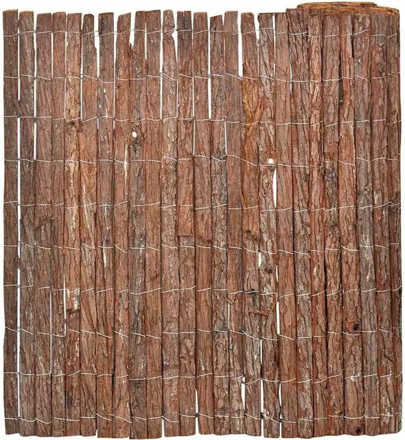 vidaXL Rindenzaun aus Kiefernholz in Braun, Höhe: 100 cm, Breite: 600 cm - Bild 1