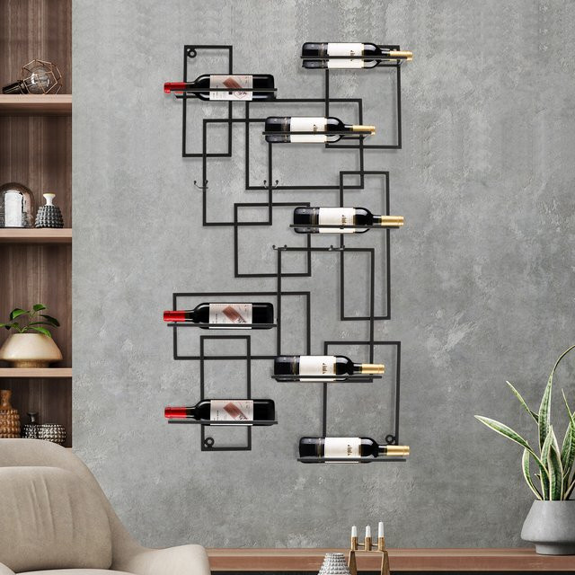 Bymaocar Weinregal aus Metall in Schwarz Matt, Wandmontage mit geometrischem Design für Wohnzimmer und Esszimmer - Bild 1
