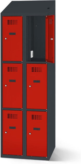 rotstahl Fächerschrank mit Ladefunktion und 6 Fächern in Rot mit anthrazitgrauem Korpus, B: 60 cm, H: 200 cm - Bild 1