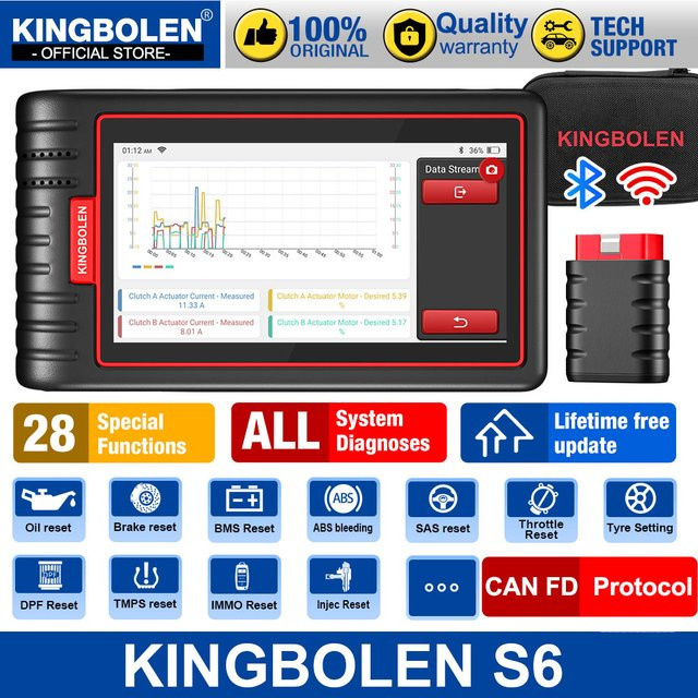 KINGBOLEN S6 CAN FD Diagnosegerät mit Bluetooth und OBD-Scanner in Schwarz - Bild 1