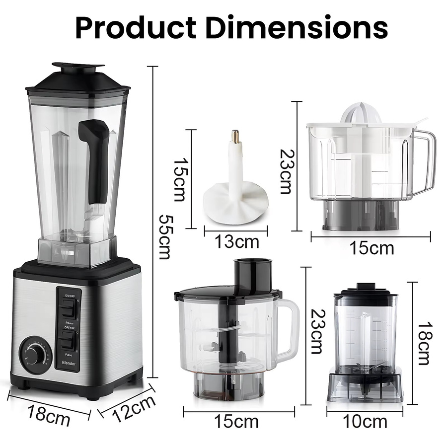 Jianyana 5-in-1 Mixer und Küchenmaschine Kombi mit 2600W, Elektrischer Zerkleinerer aus Edelstahl in Silber - Bild 7