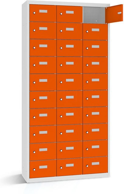 rotstahl Wertfachschrank mit 30 Fächern in Orange und lichtgrauem Korpus, B/T/H: 87,5 x 30 x 180 cm - Bild 1