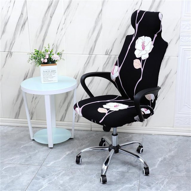 Elastischer Kopfstützen-Stuhlbezug von Yiran Furniture in Schwarz mit floralem Muster, Breite: 48 cm, Höhe: 46 cm - Bild 1