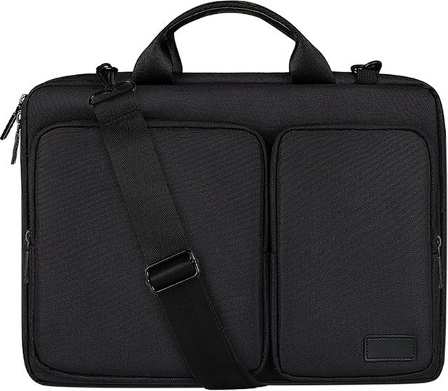KOJESHUN Laptop-Handtasche in Schwarz als Schutzhülle für MacBook Pro, Xiaomi, Dell, HP und Lenovo für 14 bis 15,6 Zoll als tragbare Schulter-Umhängetasche - Bild 1