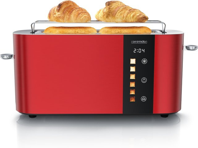 Arendo Toaster Edelstahl mit Touch Display und Brötchenaufsatz, 1000 W, Silber oder Rot - Bild 1