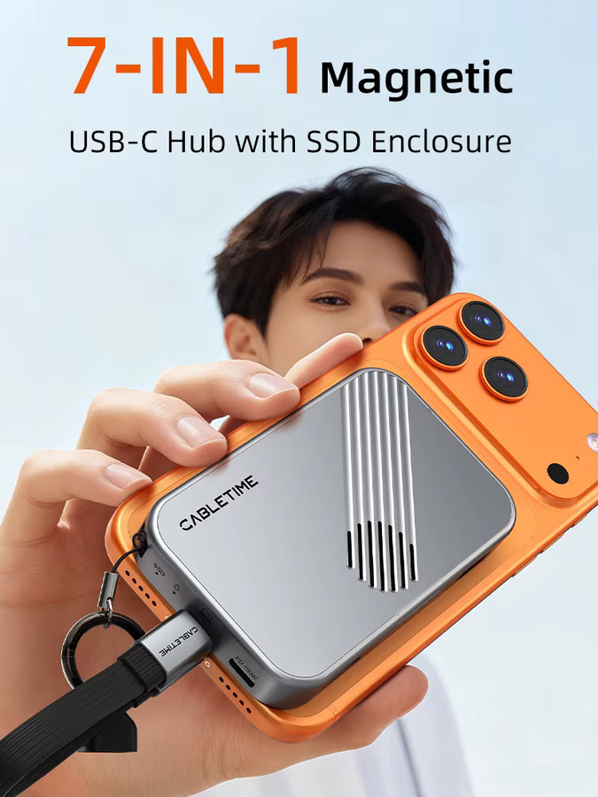 CABLETIME 7 in 1 USB C Hub mit NVMe SSD Unterstützung und magnetischer Befestigung für iPhone 17, inklusive SD/TF 3.0 und 4K ProRes Videoaufzeichnung - Bild 7