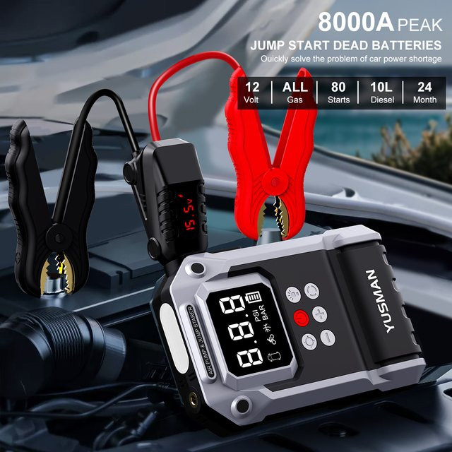 BIUBLE Autobatterie-Startgerät mit Luftkompressor und LCD-Bildschirm, 21800mAh tragbares Booster-Ladegerät für 12V Benzin- und bis zu 10L Diesel-Fahrzeuge, Schwarz - Bild 1