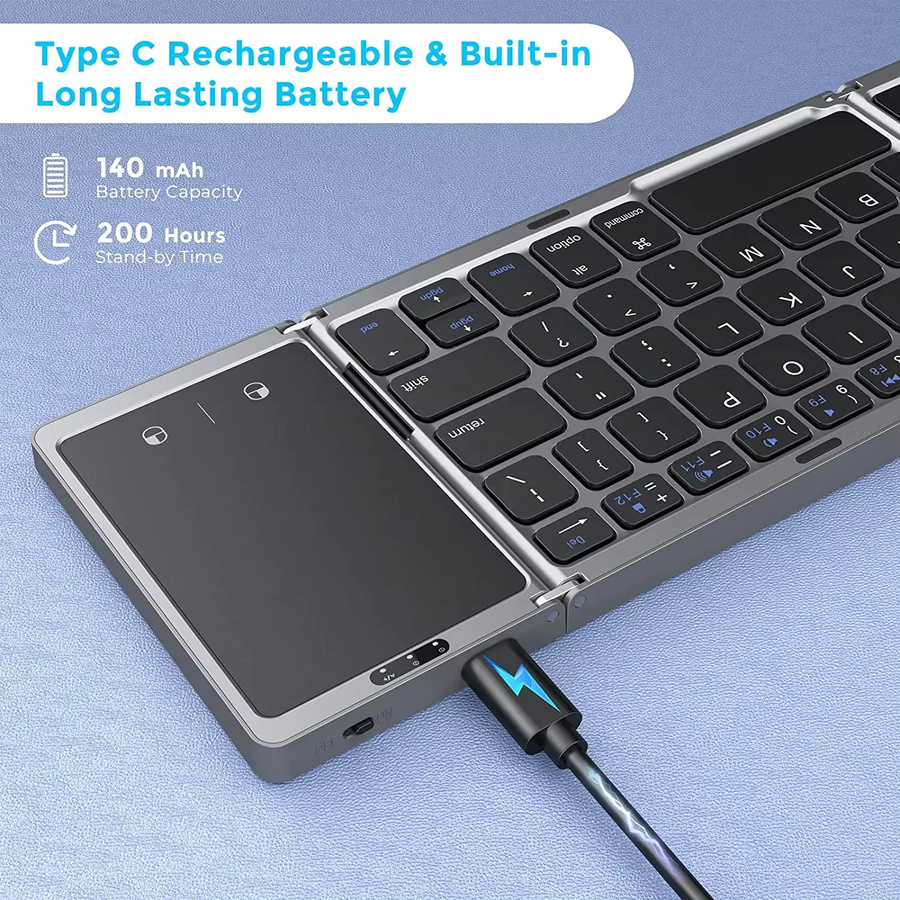 Kebidumei Faltbare Bluetooth 5.1 Mini-Tastatur mit Touchpad in Schwarz für Windows, Android und iOS - Bild 2