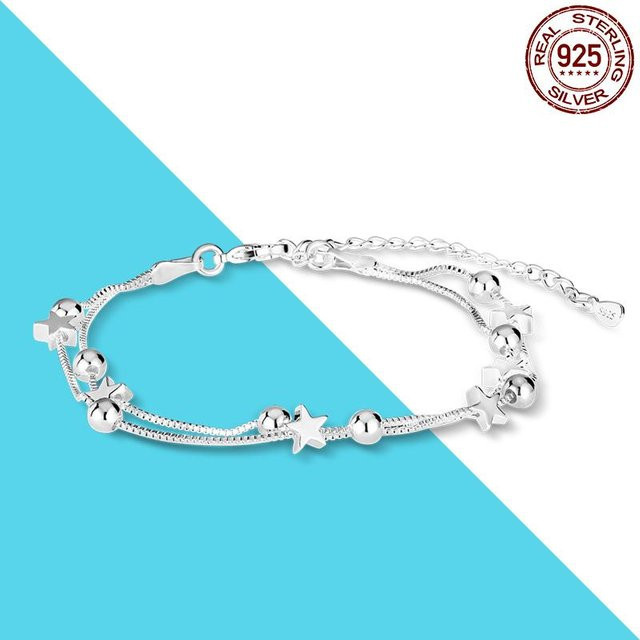 Stern- und Round-Kugelkette und Gliederarmband, 925 Silber, Damen - Bild 1