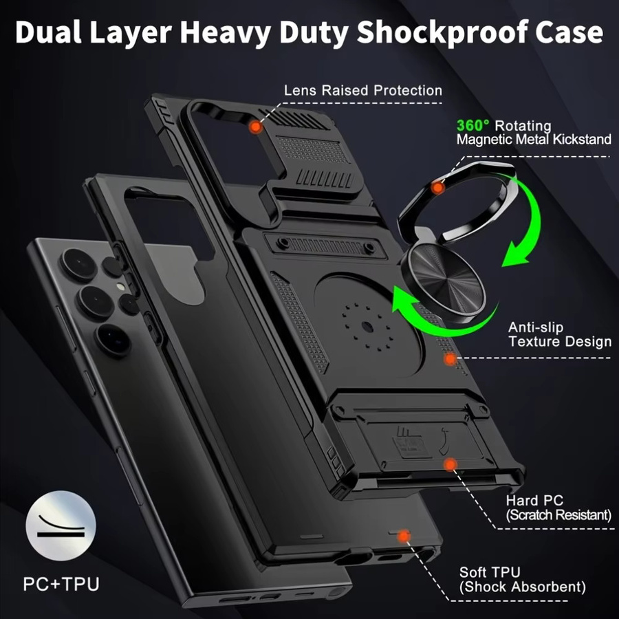 Magnetische Wallet Hülle für Samsung Galaxy S26 S25 S24 S23 Ultra Plus FE A56 A55 A36 A26 A35 A17 A16 A15 A14 mit Ring Ständer in Rot und Schwarz - Bild 4