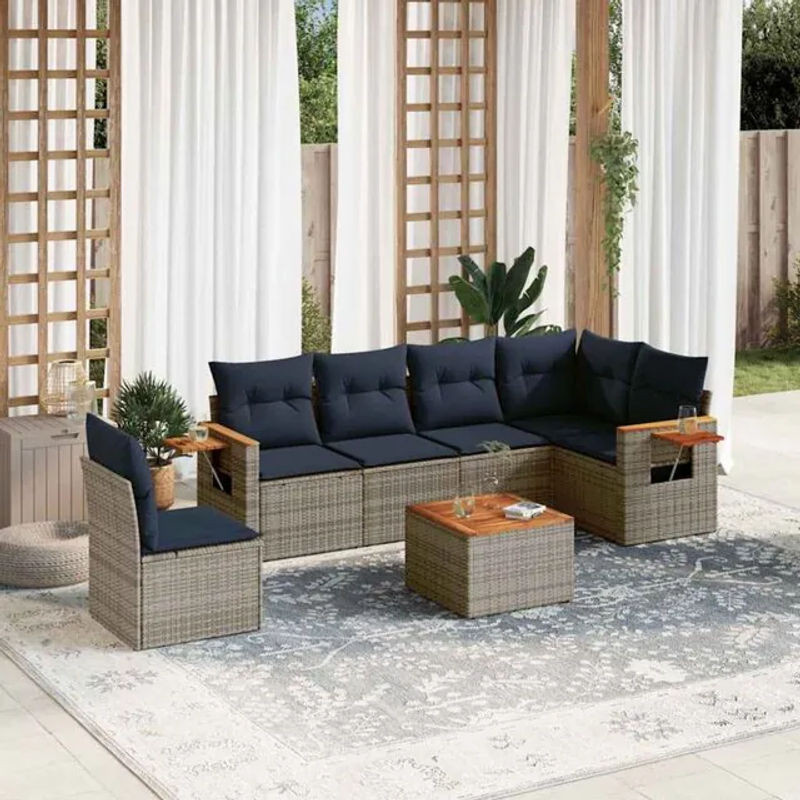 7-teilige moderne Garten-Sofagarnitur aus Poly-Rattan mit Kissen in Grau von vidaxl - Bild 1